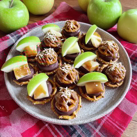 A plate of caramel apple pretzel bites.