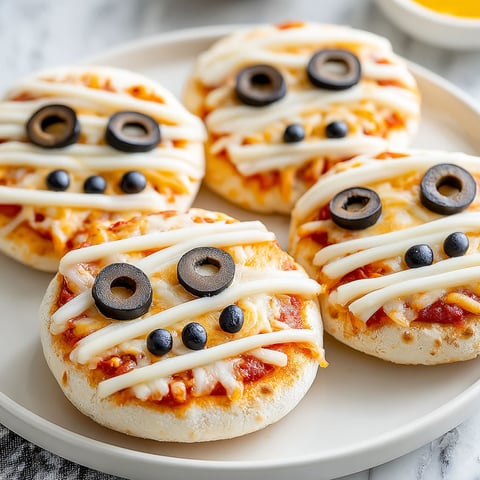 Mini pizzas with olives and cheese.