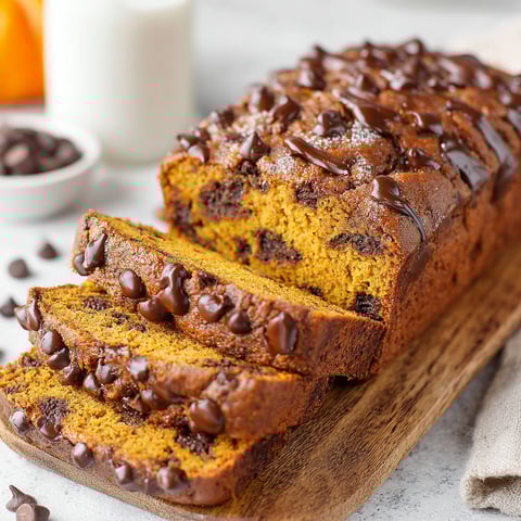 A slice of chocolate chip pumpkin bread with brown butter.