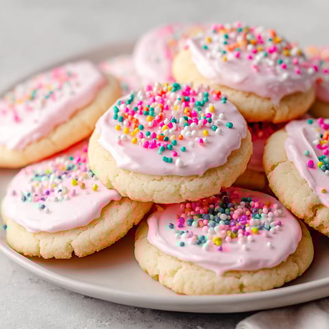 A plate of frosted sugar cake cookies.
