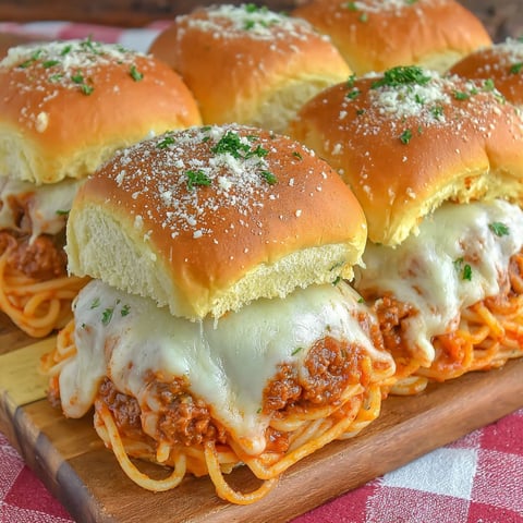 A plate of spaghetti sliders with cheese.