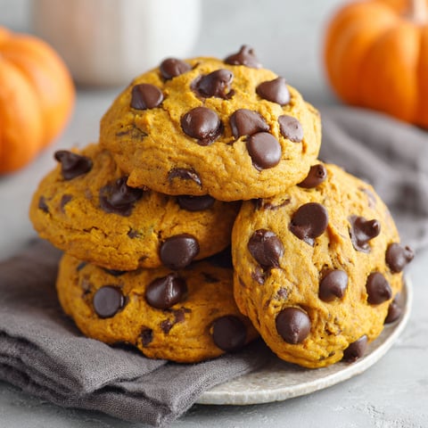 Pumpkin Chocolate Chip Cookies stacked on a plate.