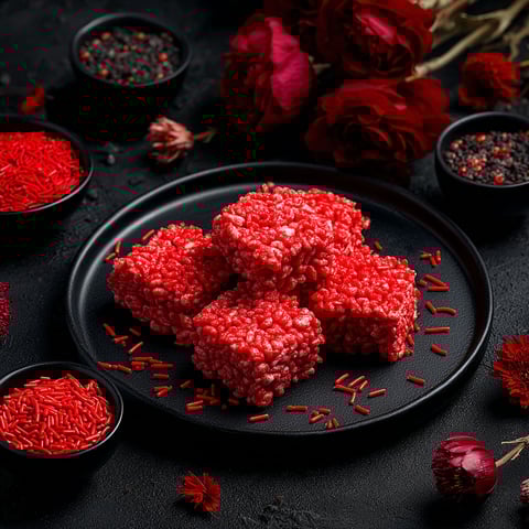 A plate of red rice krispie treats.