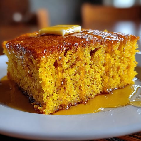 A slice of honey pumpkin cornbread.