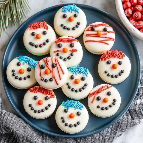 A plate of cookies shaped like snowmen.