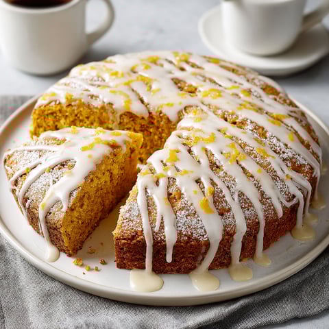 A slice of pumpkin bread with vanilla glaze.