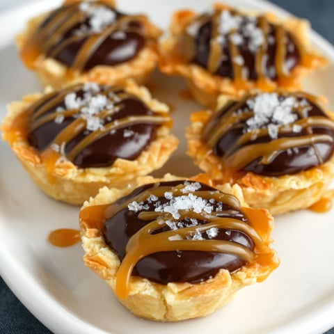 A plate of mini chocolate ganache tarts.