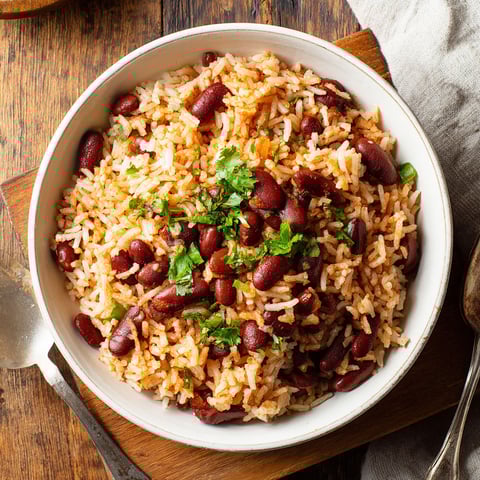 A bowl of rice with red beans.
