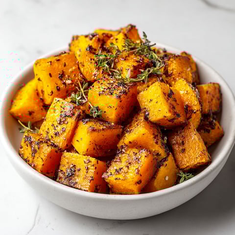 A bowl of roasted pumpkin with spices.