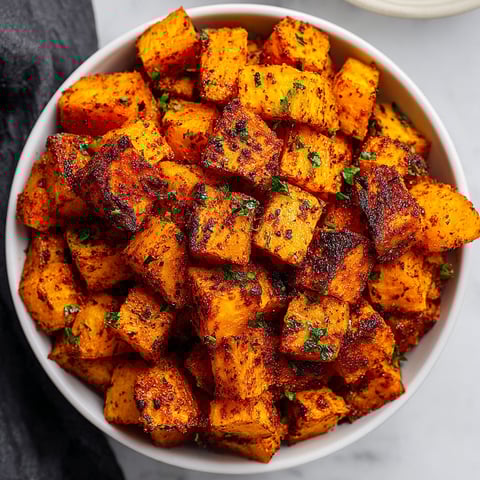 A bowl of cooked pumpkin cubes.