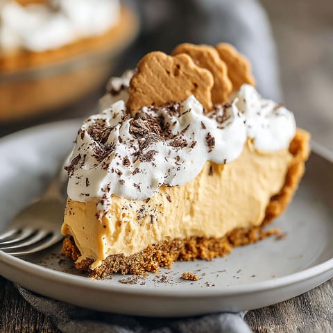 A slice of pumpkin mousse pie with whipped cream and chocolate chips.