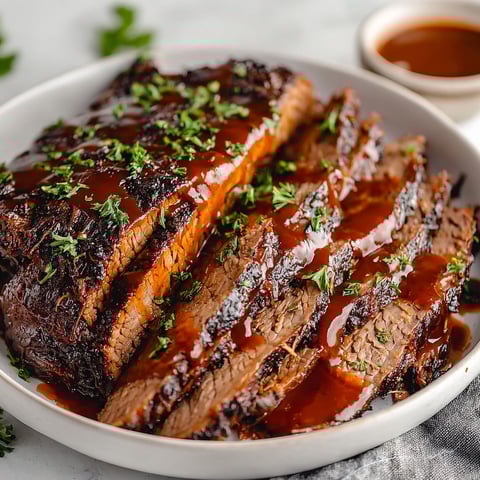 A plate of slow cooked BBQ beef brisket.