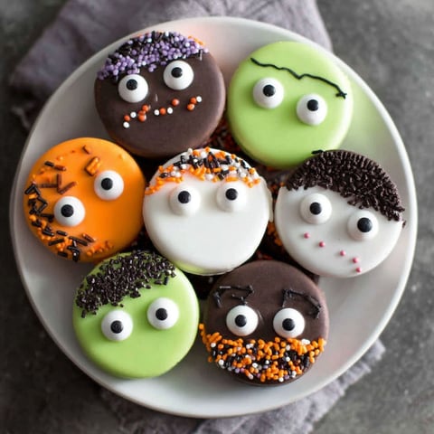 A plate of Halloween cookies.