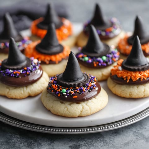 A plate of Halloween witch cookies.