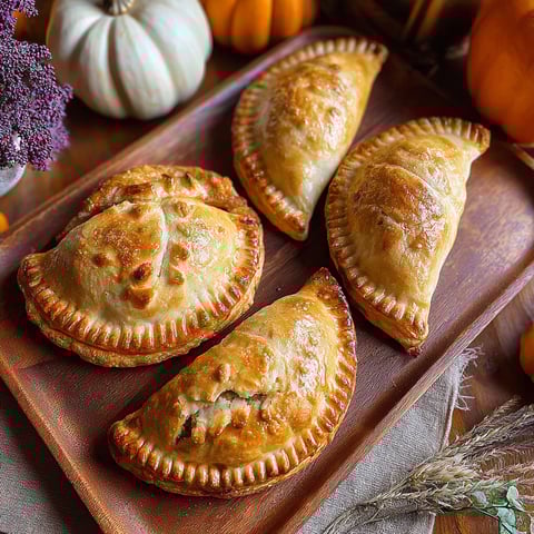 Pumpkin pastries on a wooden board.