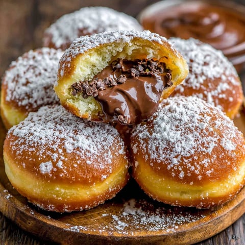A plate of chocolate filled donuts.