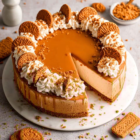 A slice of cheesecake with a caramel sauce.