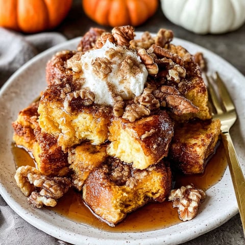 A delicious casserole recipe that includes pumpkin and French toast.