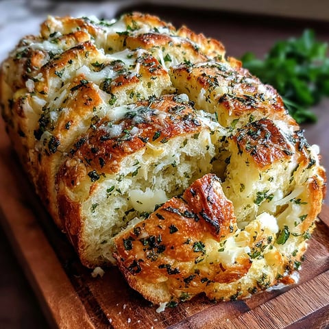 A loaf of bread with cheese and herbs on top.