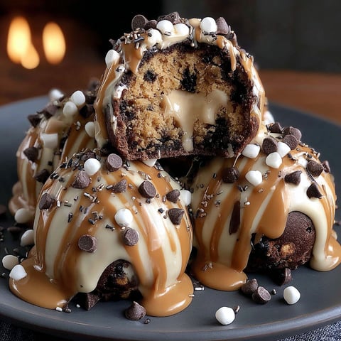 Chocolate chip brownie bombs on a plate.