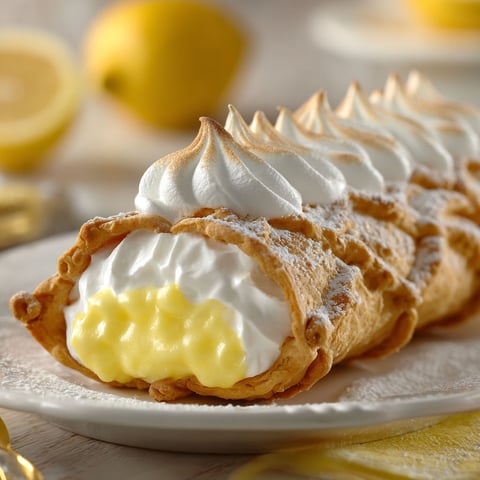 A slice of lemon meringue pie cannoli.