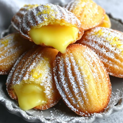 A plate of lemon curd stuffed madeleines.