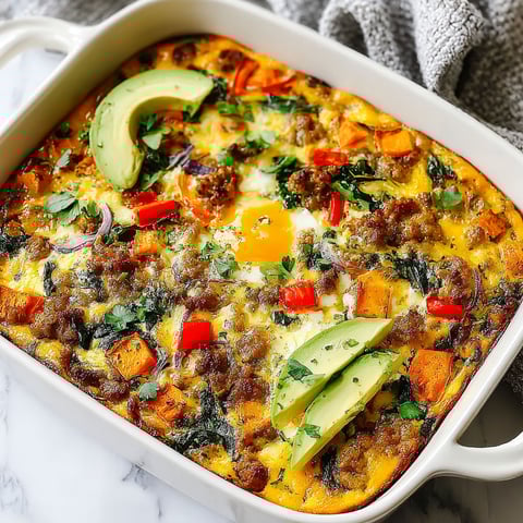 A dish of Sweet Potato Breakfast Casserole.
