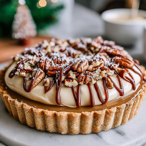 A delicious looking dessert with a caramel sauce and nuts on top.