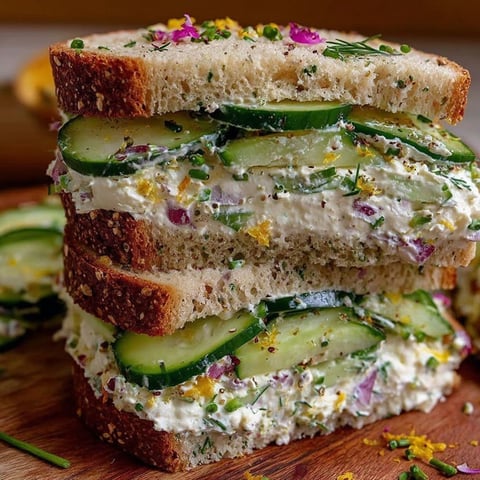 A stack of cucumber sandwiches with cream cheese.